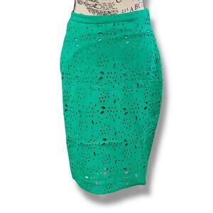 NWT Boden Size 2 Green 100% Cotton Floral Eyelet Pencil Skirt Cottage